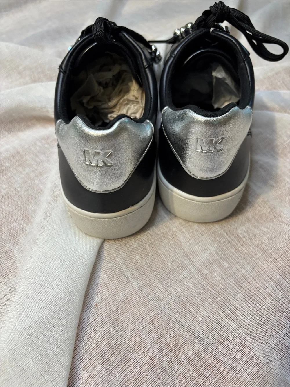 Michael Kors Black Leather Sneakers with Silver Charms